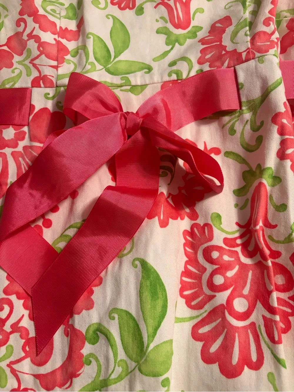 Kim Rogers White Dress with pink Floral Print and Pink Bow